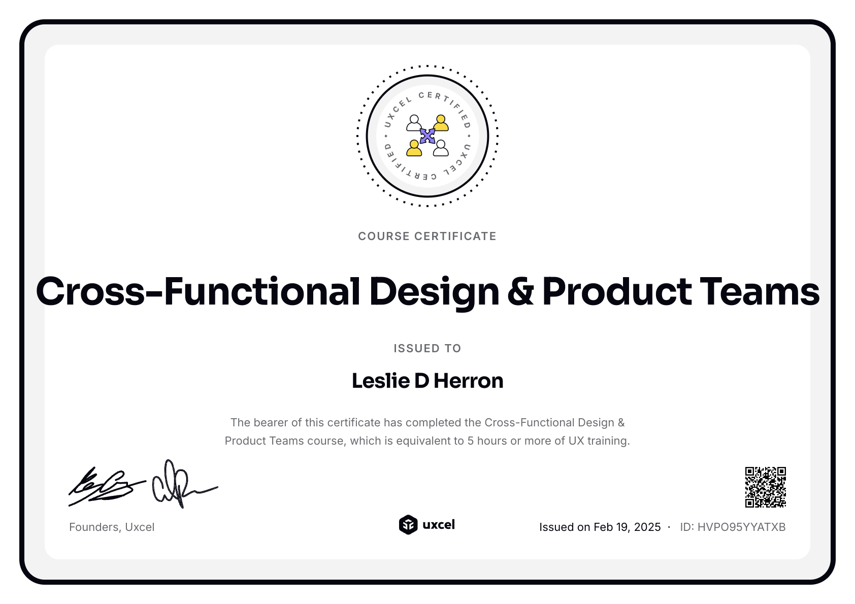 Leslie D Herron's certificate